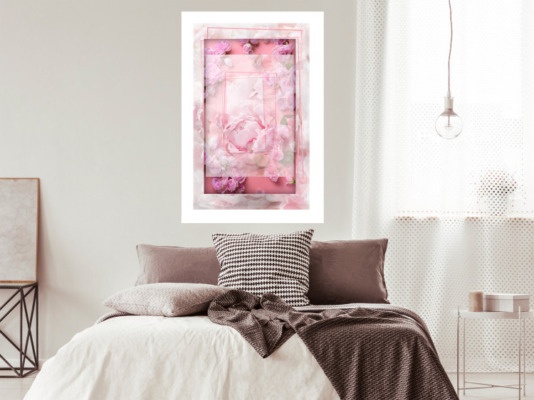 Poster First Love - pink composition of pink flowers with a natural frame 134500 additionalImage 8
