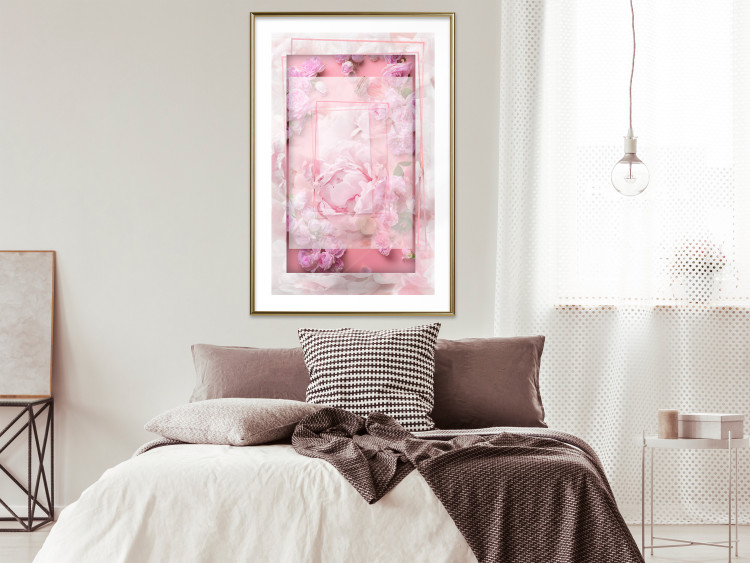 Poster First Love - pink composition of pink flowers with a natural frame 134500 additionalImage 13