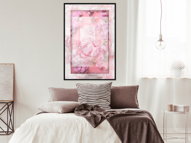 Poster First Love - pink composition of pink flowers with a natural frame 134500 additionalImage 9