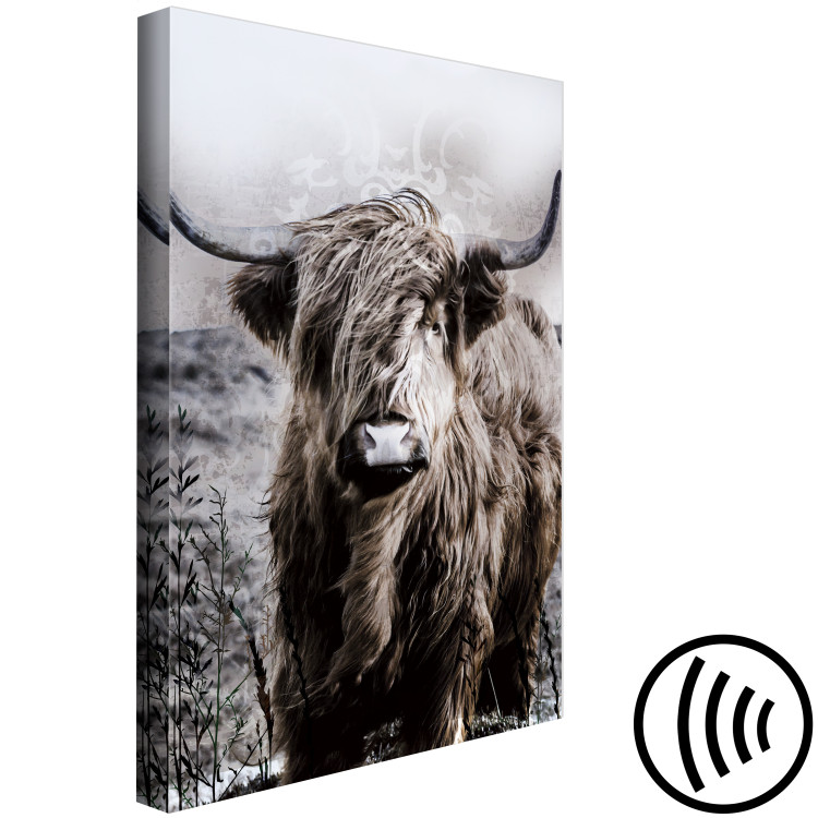 Canvas Highland Cow in Sepia - wild animal with long hair on a light background 134700 additionalImage 6