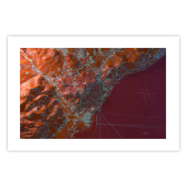Wall Poster Barcelona Vicinity - abstract and red composition of Barcelona map 135700 additionalImage 25