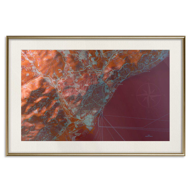 Wall Poster Barcelona Vicinity - abstract and red composition of Barcelona map 135700 additionalImage 20