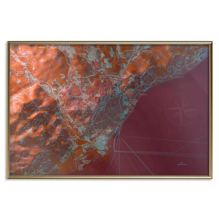 Wall Poster Barcelona Vicinity - abstract and red composition of Barcelona map 135700 additionalImage 21