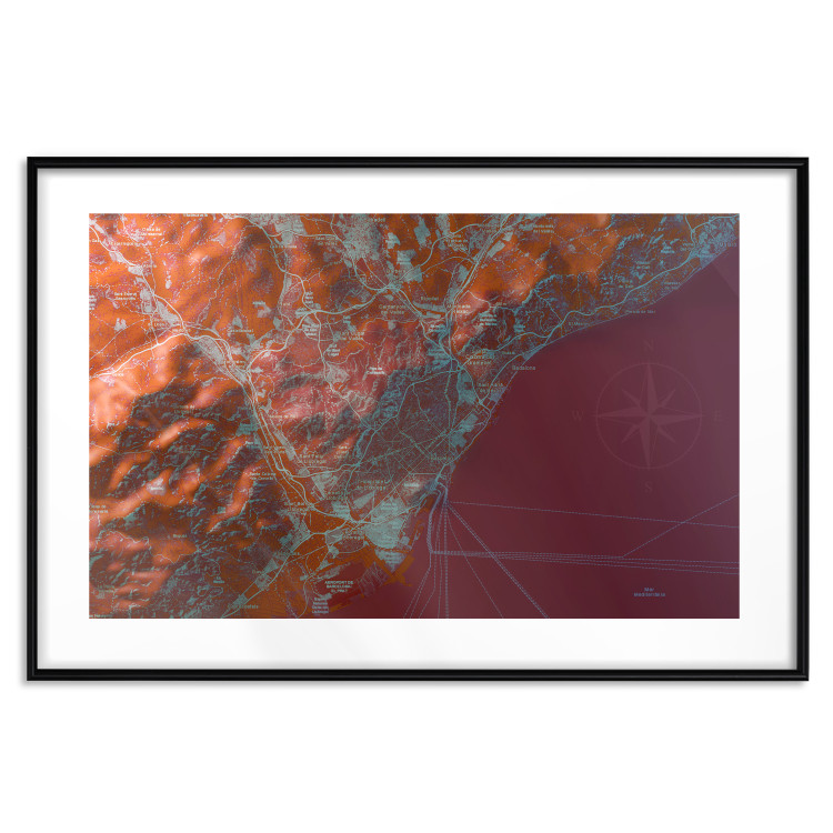 Wall Poster Barcelona Vicinity - abstract and red composition of Barcelona map 135700 additionalImage 15