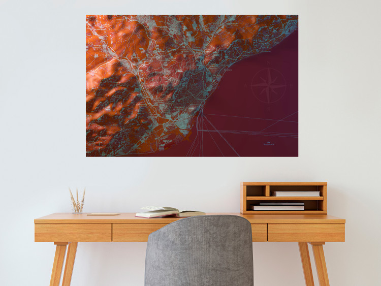 Wall Poster Barcelona Vicinity - abstract and red composition of Barcelona map 135700 additionalImage 3