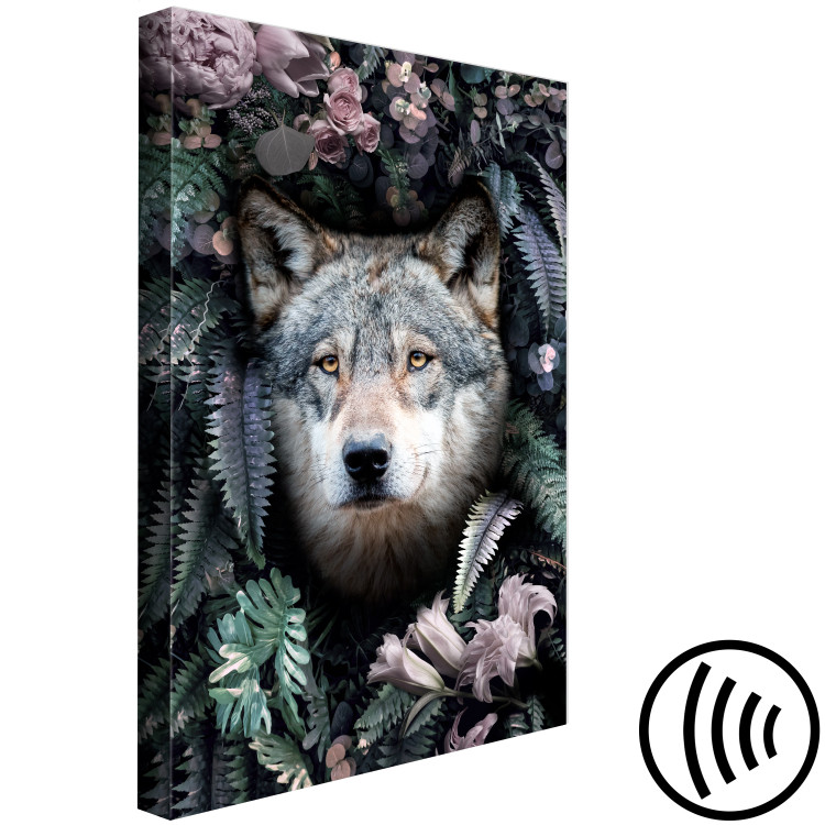 Canvas Art Print Wolf in Flowers (1-piece) Vertical - nocturnal animal amidst leaves 138600 additionalImage 6