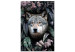 Canvas Art Print Wolf in Flowers (1-piece) Vertical - nocturnal animal amidst leaves 138600