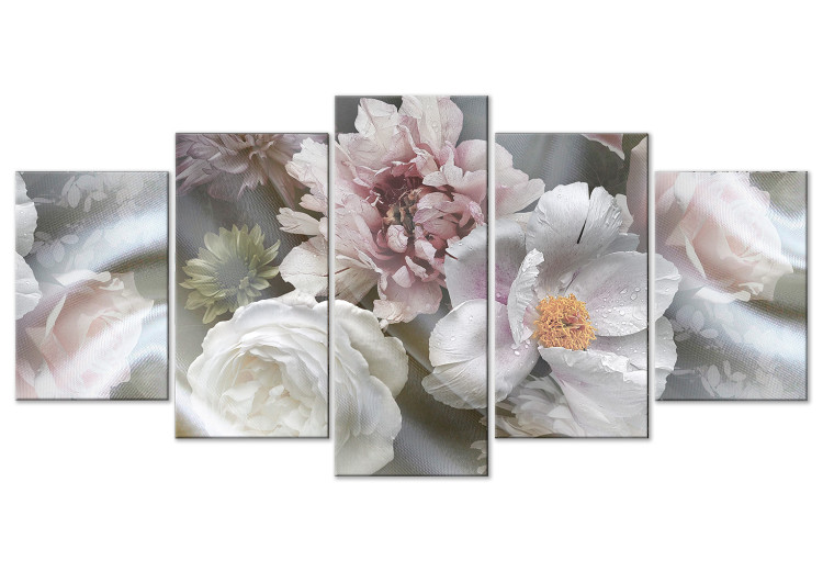 Canvas Print Spring Garden (5-piece) Wide - flowers on light canvas 143500