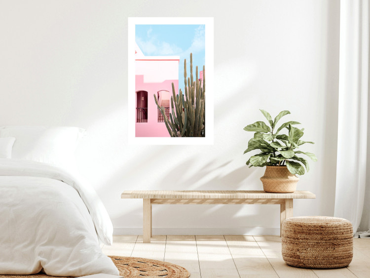 Wall Poster Miami Cactus - A Pink Holiday Home Against a Blue Sky and Light 144500 additionalImage 3