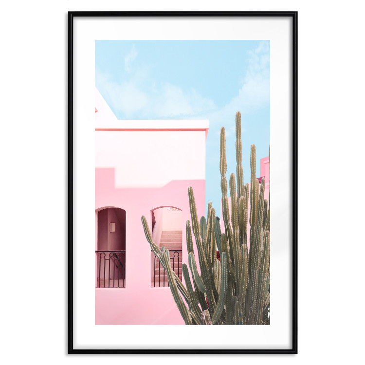 Wall Poster Miami Cactus - A Pink Holiday Home Against a Blue Sky and Light 144500 additionalImage 18