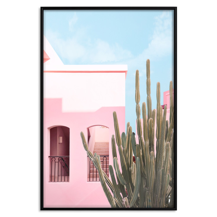 Wall Poster Miami Cactus - A Pink Holiday Home Against a Blue Sky and Light 144500 additionalImage 15