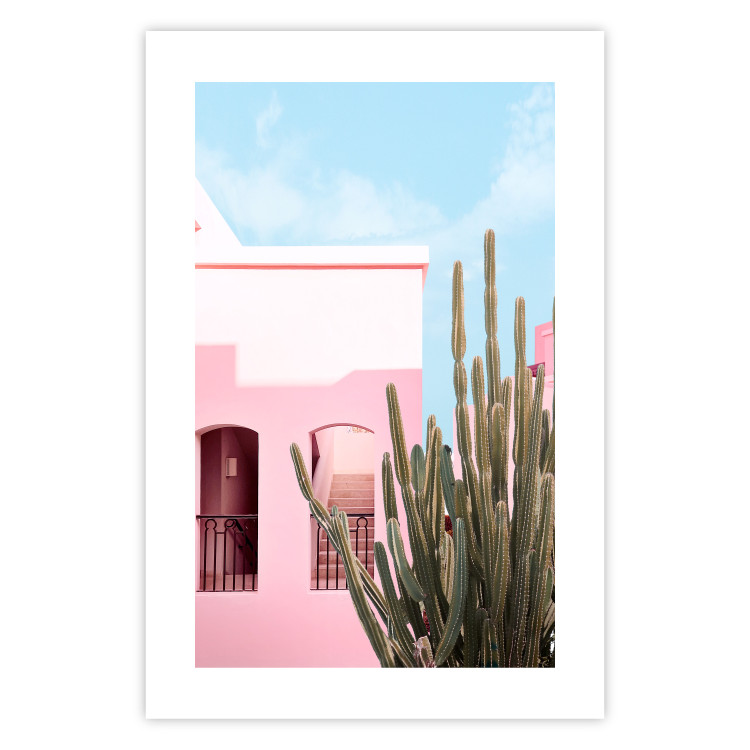 Wall Poster Miami Cactus - A Pink Holiday Home Against a Blue Sky and Light 144500 additionalImage 13