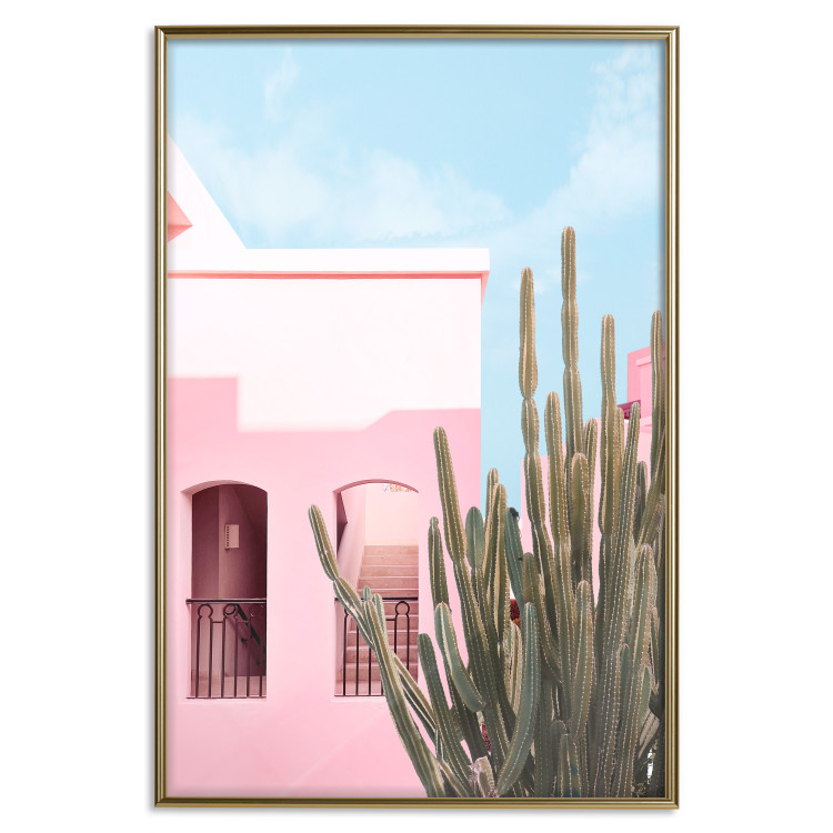 Wall Poster Miami Cactus - A Pink Holiday Home Against a Blue Sky and Light 144500 additionalImage 17
