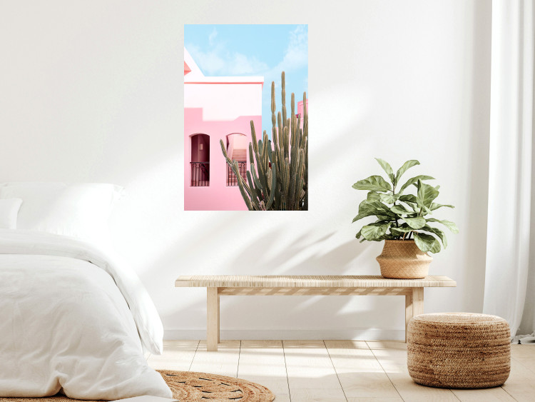Wall Poster Miami Cactus - A Pink Holiday Home Against a Blue Sky and Light 144500 additionalImage 12