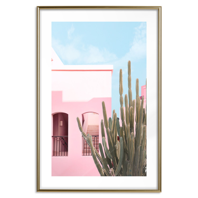 Wall Poster Miami Cactus - A Pink Holiday Home Against a Blue Sky and Light 144500 additionalImage 16