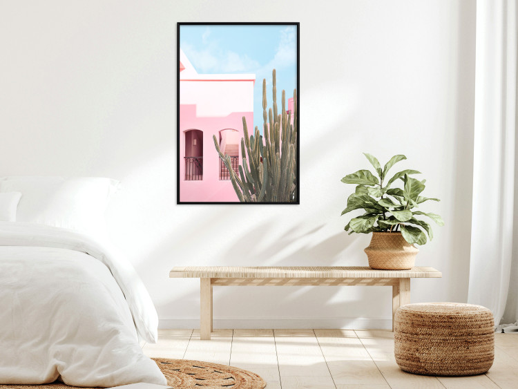 Wall Poster Miami Cactus - A Pink Holiday Home Against a Blue Sky and Light 144500 additionalImage 20