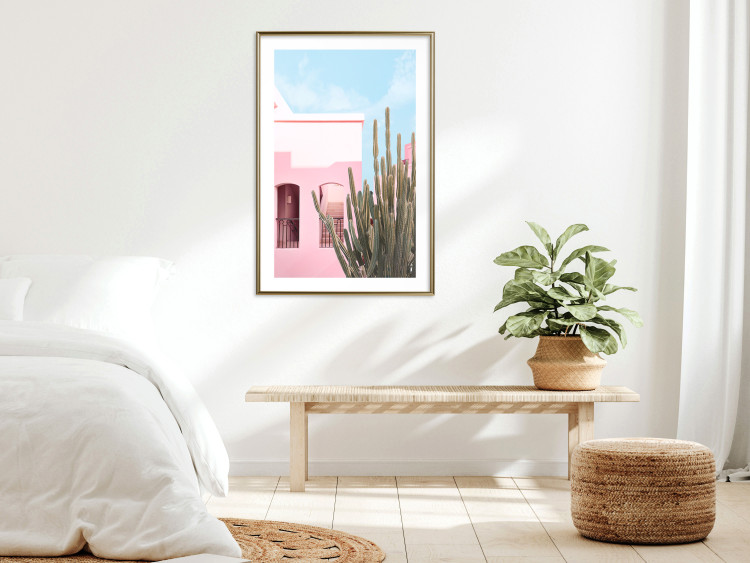 Wall Poster Miami Cactus - A Pink Holiday Home Against a Blue Sky and Light 144500 additionalImage 19