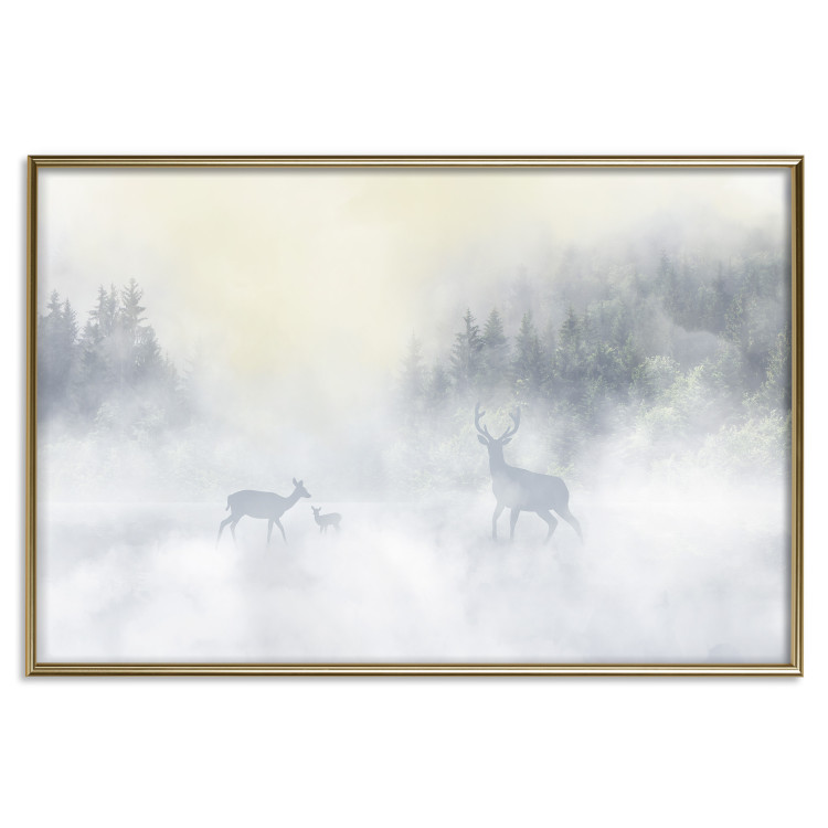 Wall Poster Roe Deer and Deer in the Fog - Animals Against the Background of Forests, Lake and Mountains 145300 additionalImage 2