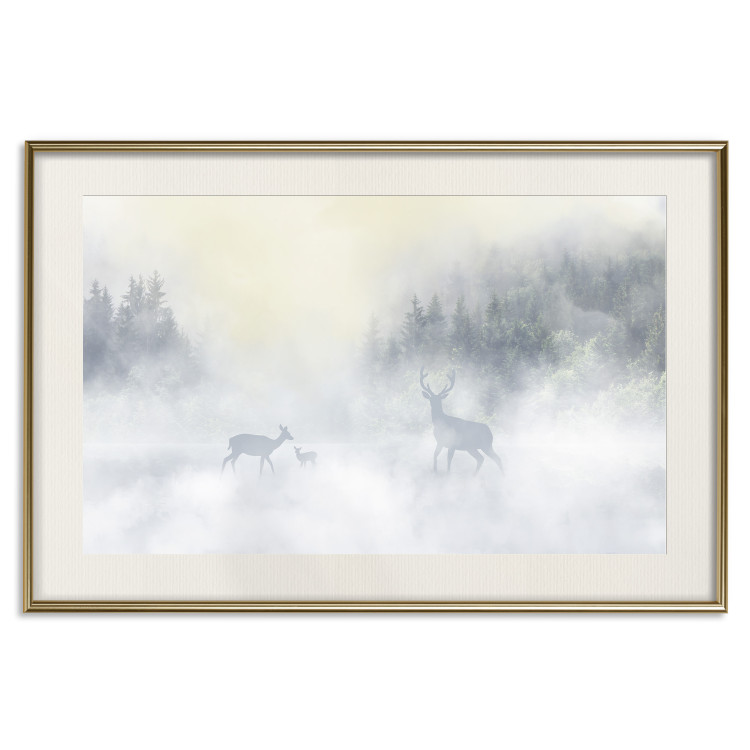 Wall Poster Roe Deer and Deer in the Fog - Animals Against the Background of Forests, Lake and Mountains 145300 additionalImage 3