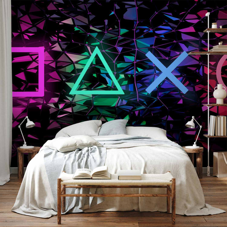 Wall Mural Fun Symbols - Neon Geometric Figures on a Dark Background 146400 additionalImage 2
