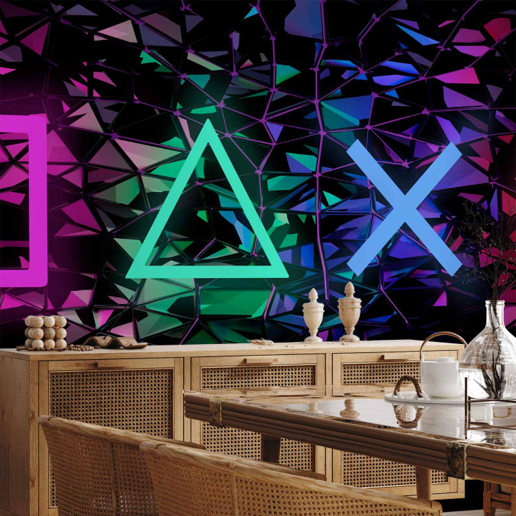 Wall Mural Fun Symbols - Neon Geometric Figures on a Dark Background 146400 additionalImage 4