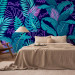 Photo Wallpaper Neon Jungle - Leaves and Inscriptions in Bright and Vivid Colors 148800