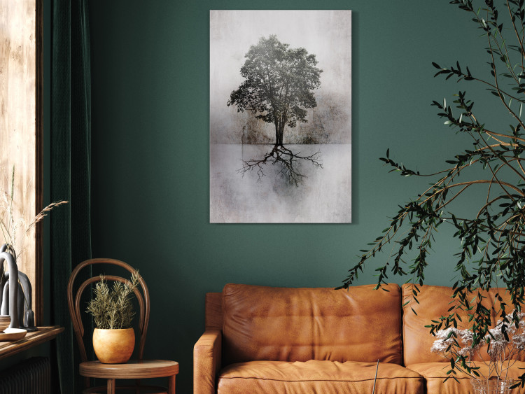 Canvas Art Print Landscape in Brown and Gray (1-piece) - solitary tree and light background 148900 additionalImage 3