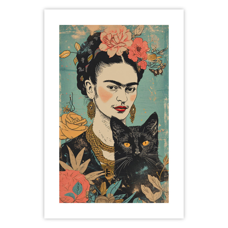 Wall Poster Frida With a Cat - A Portrait of the Painter Inspired by the Japanese Style 152200 additionalImage 14