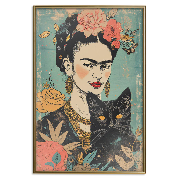 Wall Poster Frida With a Cat - A Portrait of the Painter Inspired by the Japanese Style 152200 additionalImage 18