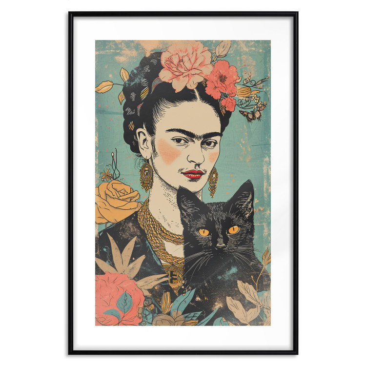 Wall Poster Frida With a Cat - A Portrait of the Painter Inspired by the Japanese Style 152200 additionalImage 10