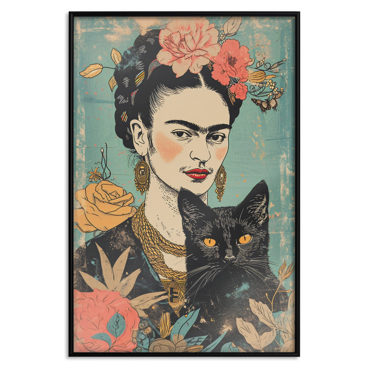 Wall Poster Frida With a Cat - A Portrait of the Painter Inspired by the Japanese Style 152200 additionalImage 16