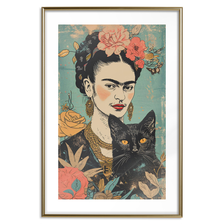 Wall Poster Frida With a Cat - A Portrait of the Painter Inspired by the Japanese Style 152200 additionalImage 11