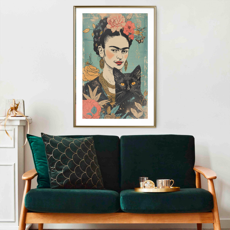 Wall Poster Frida With a Cat - A Portrait of the Painter Inspired by the Japanese Style 152200 additionalImage 13