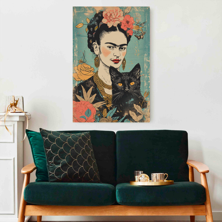 Wall Poster Frida With a Cat - A Portrait of the Painter Inspired by the Japanese Style 152200 additionalImage 8