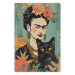 Wall Poster Frida With a Cat - A Portrait of the Painter Inspired by the Japanese Style 152200