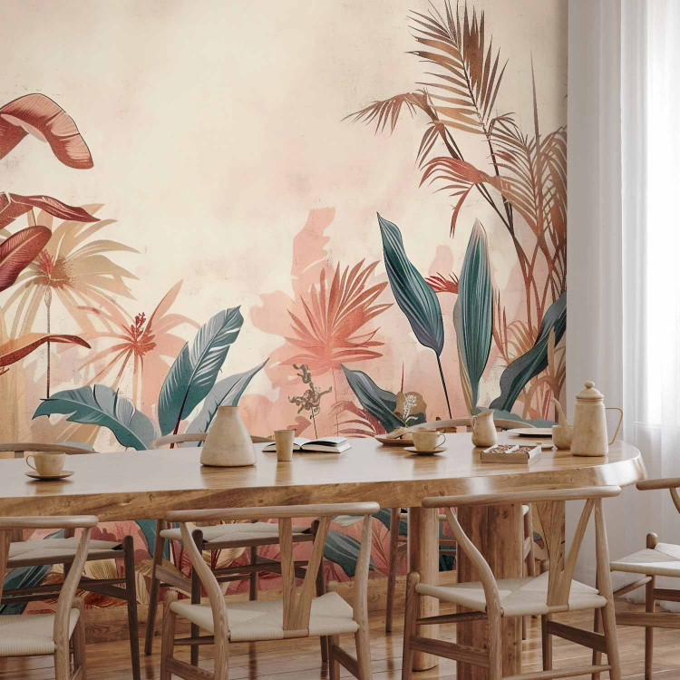 Wall Mural Tropical Leaves - Composition With Plants on a Terracotta-Colored Background 160000 additionalImage 7