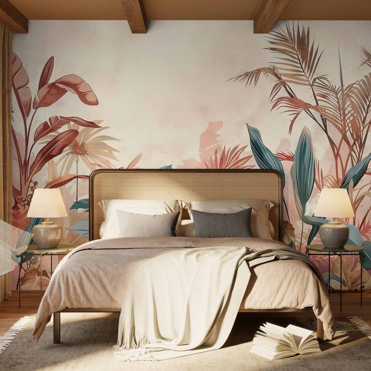 Wall Mural Tropical Leaves - Composition With Plants on a Terracotta-Colored Background 160000 additionalImage 2