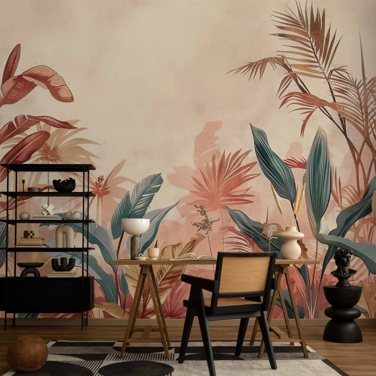 Wall Mural Tropical Leaves - Composition With Plants on a Terracotta-Colored Background 160000 additionalImage 4