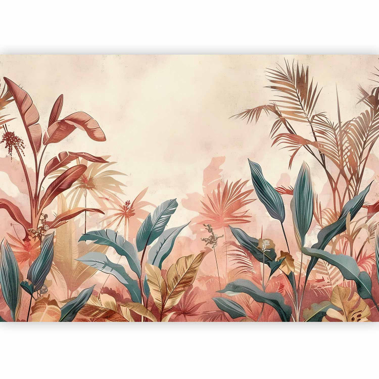 Wall Mural Tropical Leaves - Composition With Plants on a Terracotta-Colored Background 160000 additionalImage 1