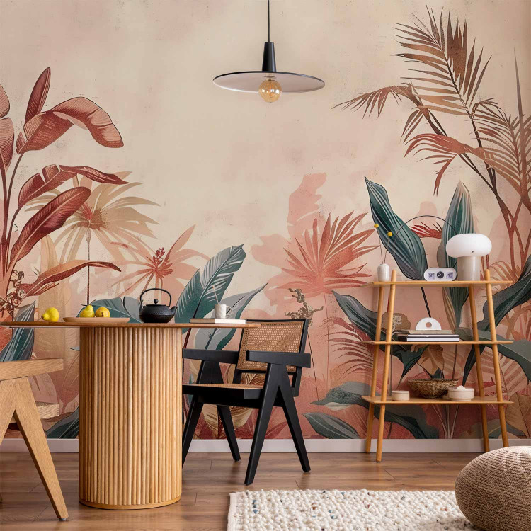 Wall Mural Tropical Leaves - Composition With Plants on a Terracotta-Colored Background 160000 additionalImage 6