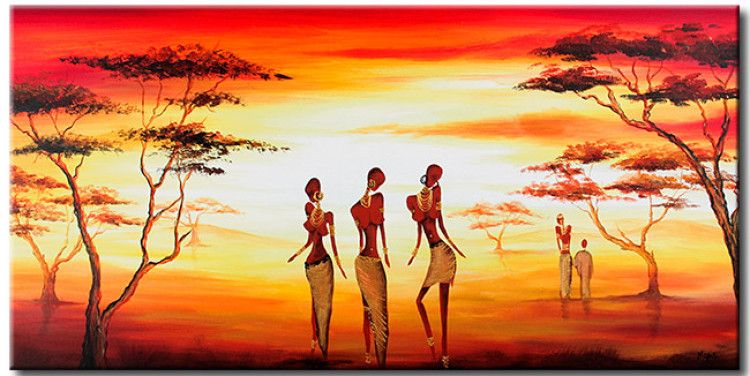 Canvas Print Dance of Africa (1-piece) - landscape with trees and sunset 47200