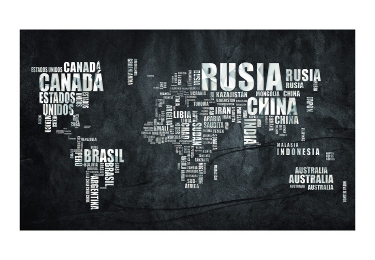 Photo Wallpaper Gray and Black Continents - World Map with Spanish Text 60000 additionalImage 1