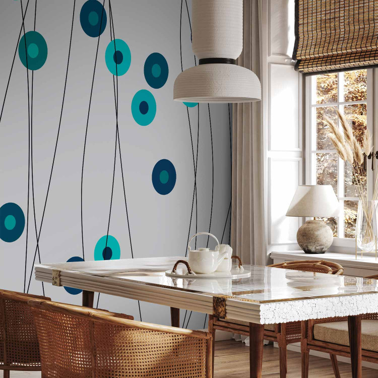 Wall Mural Buttons - Geometric Patterns with Turquoise Elements on a Gray Background 60700 additionalImage 4