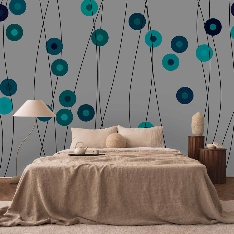 Wall Mural Buttons - Geometric Patterns with Turquoise Elements on a Gray Background 60700 additionalImage 2