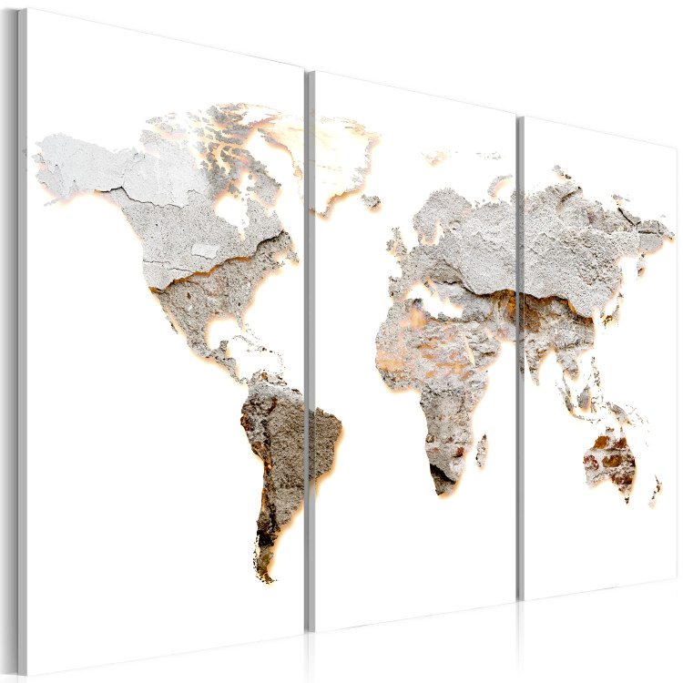 Canvas Art Print Concrete Continents (3-piece) - Gray World Map on a White Background 93800 additionalImage 2
