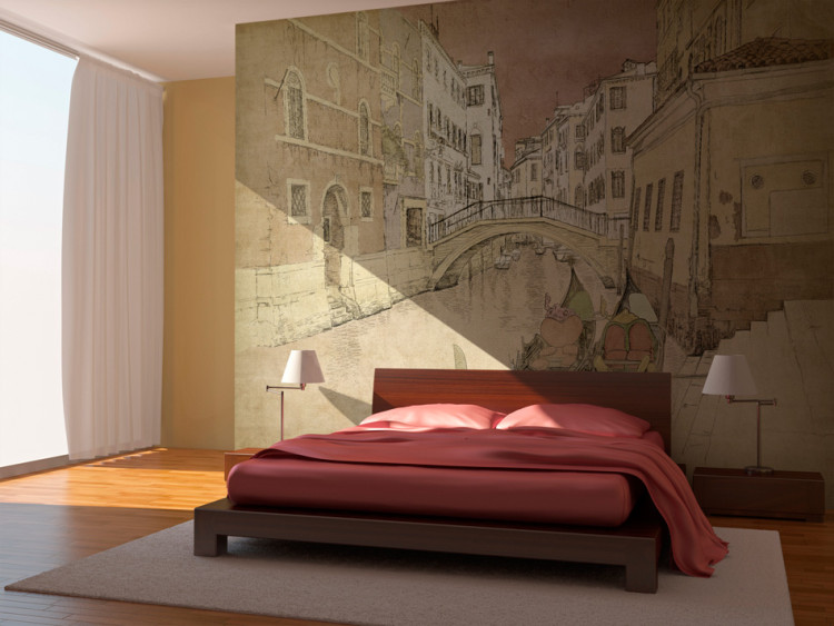 Photo Wallpaper Gondolas in Venice - a fragment of the city's architecture in delicate colours 96600