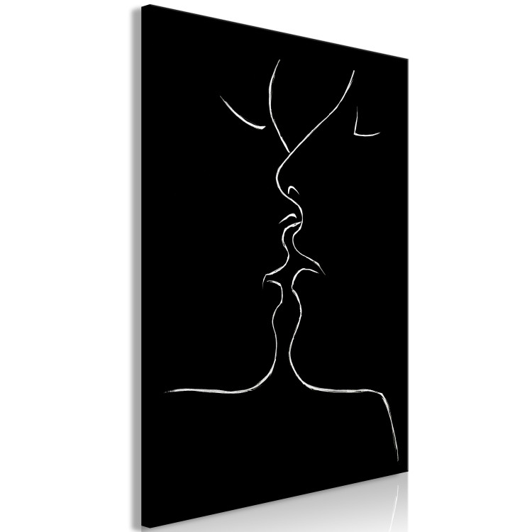 Canvas Art Print In the Line of Love (1-part) - Kiss of Couple in Black and White Motif 115210 additionalImage 2