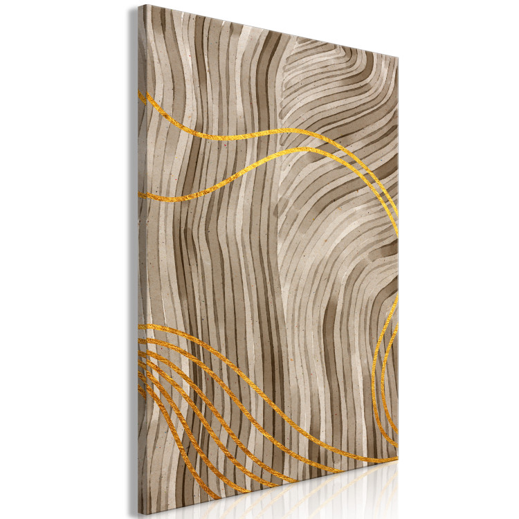 Canvas Art Print Fluctuations - abstract background with waves cut with golden ribbons 119110 additionalImage 2