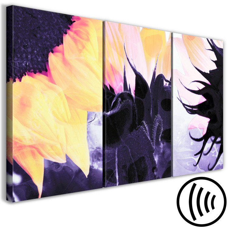 Canvas Triptych with sunflowers - fragments of flowers on purple background 124410 additionalImage 6