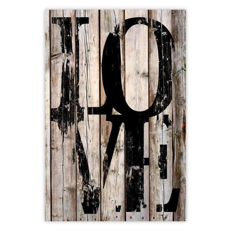 Wall Poster Retro: Love - retro English text on a background of wooden planks 125710